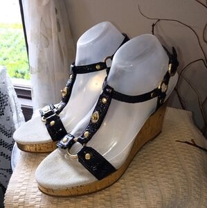 Coach Elegant Black Wedge Sandals Size9M.